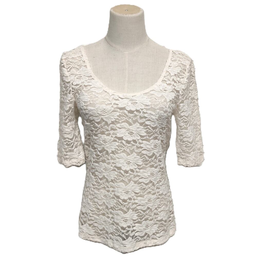 MUDD Birch Off-White Floral Lace Top | NWT Coquette Boho Scoop Neck Shirt - L